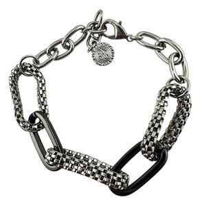 RJ Graziano Contemporary Silver Tone Gunmetal Large Link Chain 7 to 8” Bracelet
